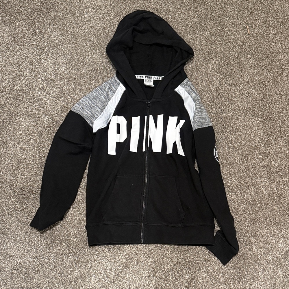 PINK Victoria's Secret Black Hoodie with Gray Panels